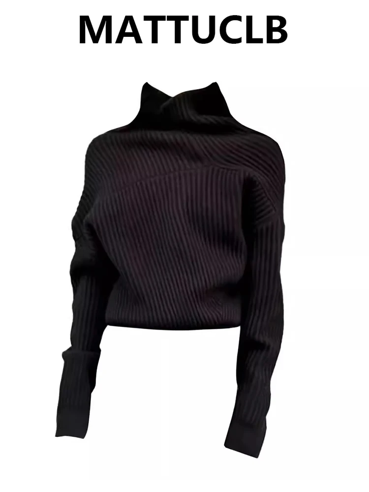 

2025 Autumn Winter Women Black Pullovers Long Sleeve Cuddly Turtleneck Sweater Design Knitwear Designer Korean Fashion New In