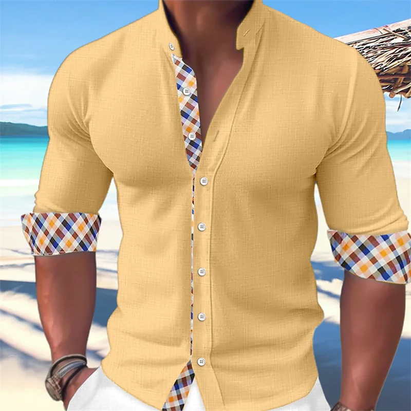 Spring Summer Shirt Men\'s Fashion Casual Button Stitching Stripe Designer Design Hawaii Simple Comfortable Soft Material New