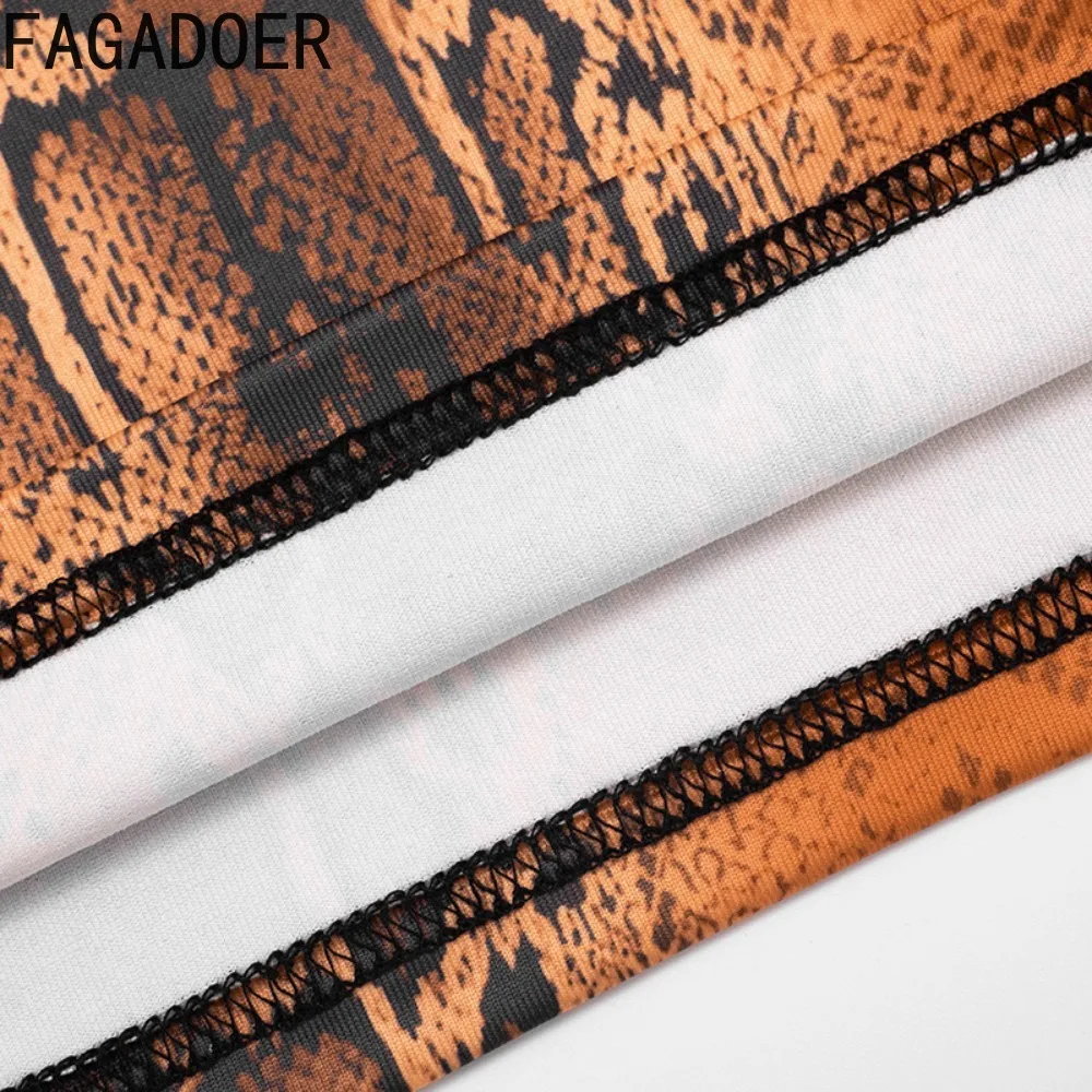 FAGADOER Sexy Serpentine Printting 2 Pieces Set for Woman Outfits Round Neck Long Sleeves Crop Top and Shorts Female Streetwear - Image 6
