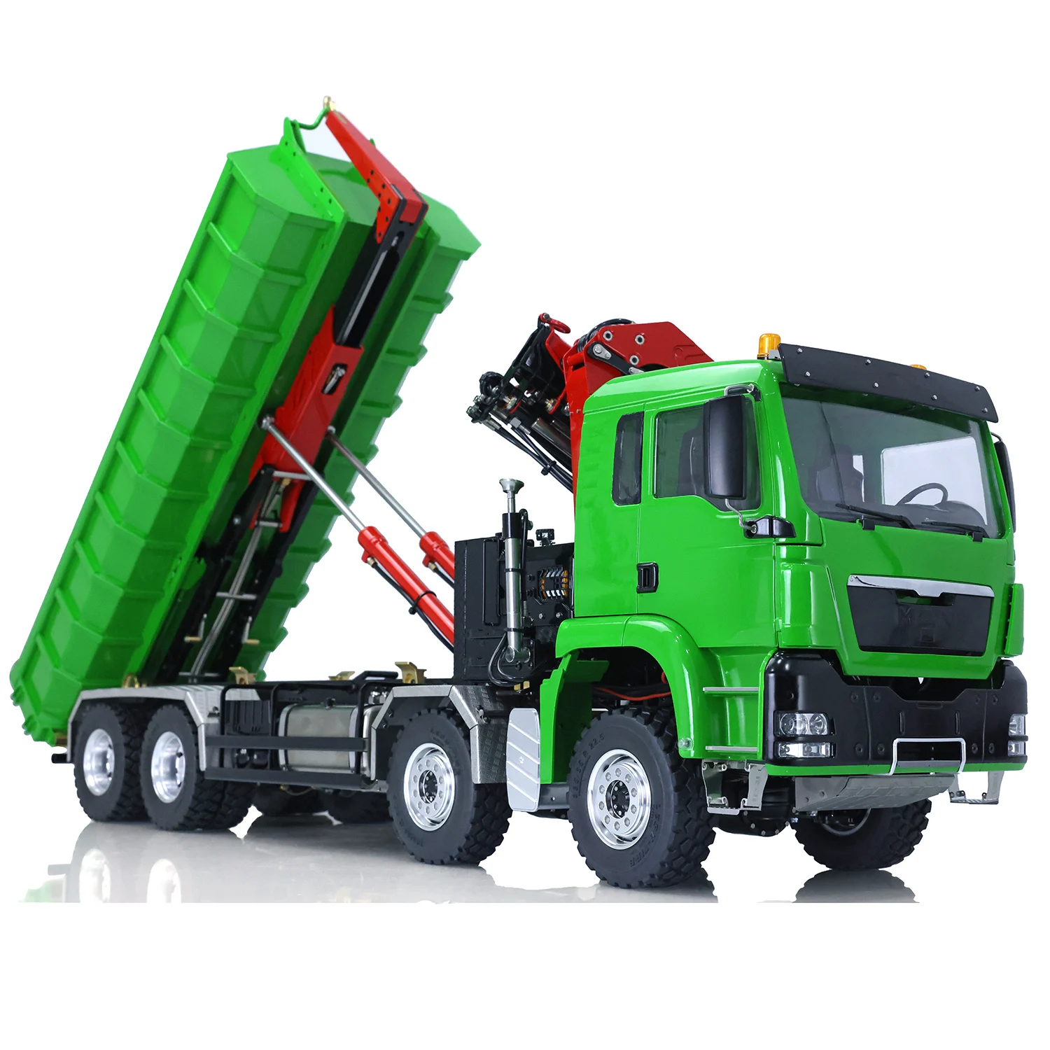 Outdoor Toys Lesu 1/14 8*8 RC Dumper Roll On/Off Hydraulic Crane Tipper Reversing Valve Painted Finished Remote Truck For Adults