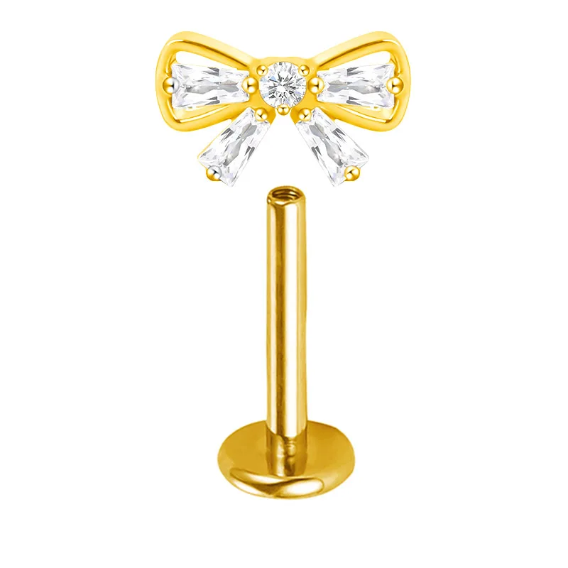 ASTM F136 Titanium Ear Lip Studs with CZ Paved Top