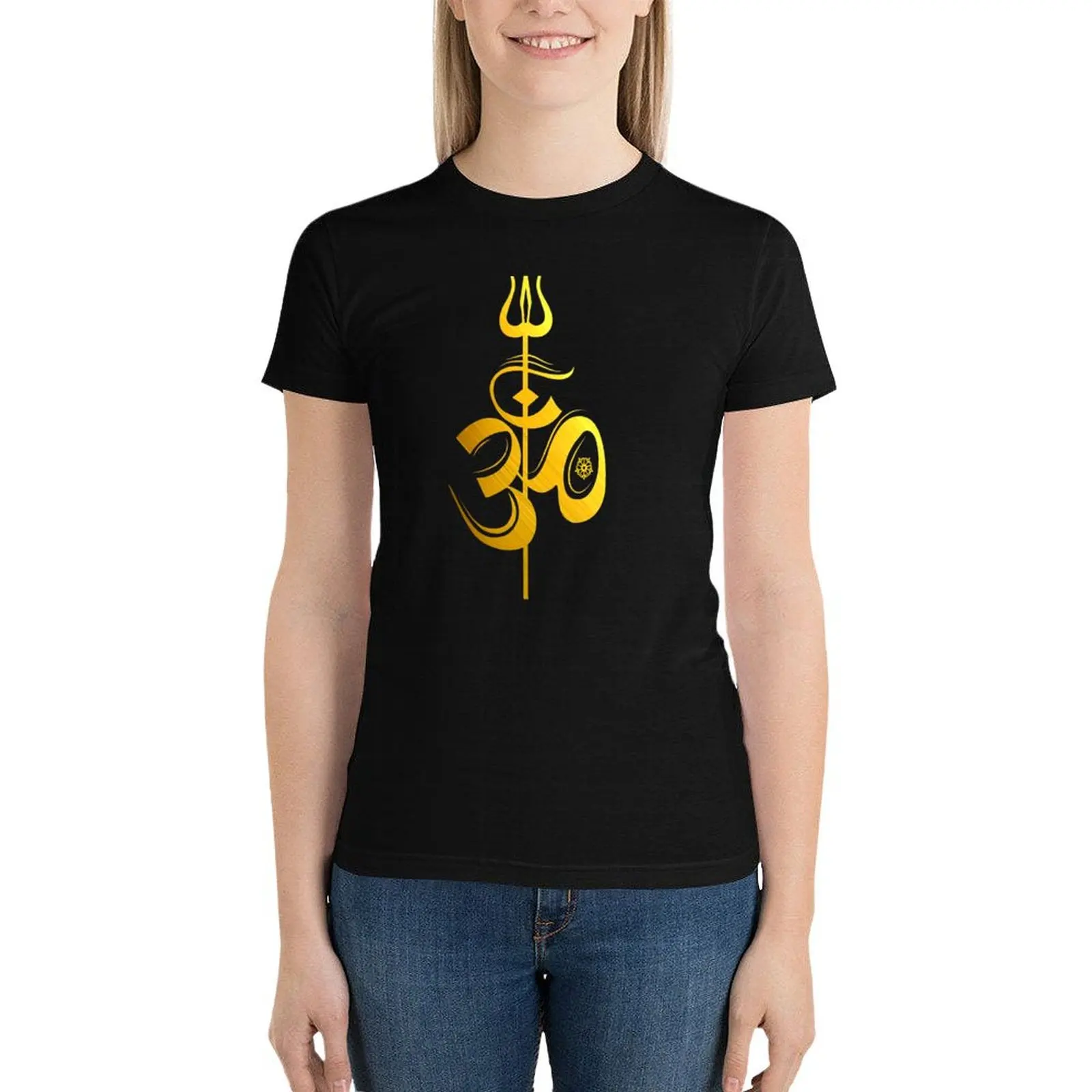 OM Lord Shiva Divine Spear Trident Trishul T Shirt T-Shirt Blouse plus size tops shirts graphic tees Woman clothing