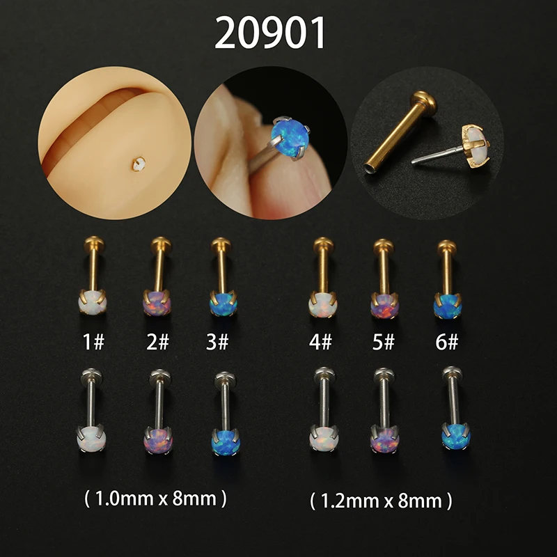 1PC 16G 20G Crystal Exquisite Labret ear Stud CZ Blue White Opal Cartilage Tragus Earrings Lip Ring Stud Helix Piercing Jewelry