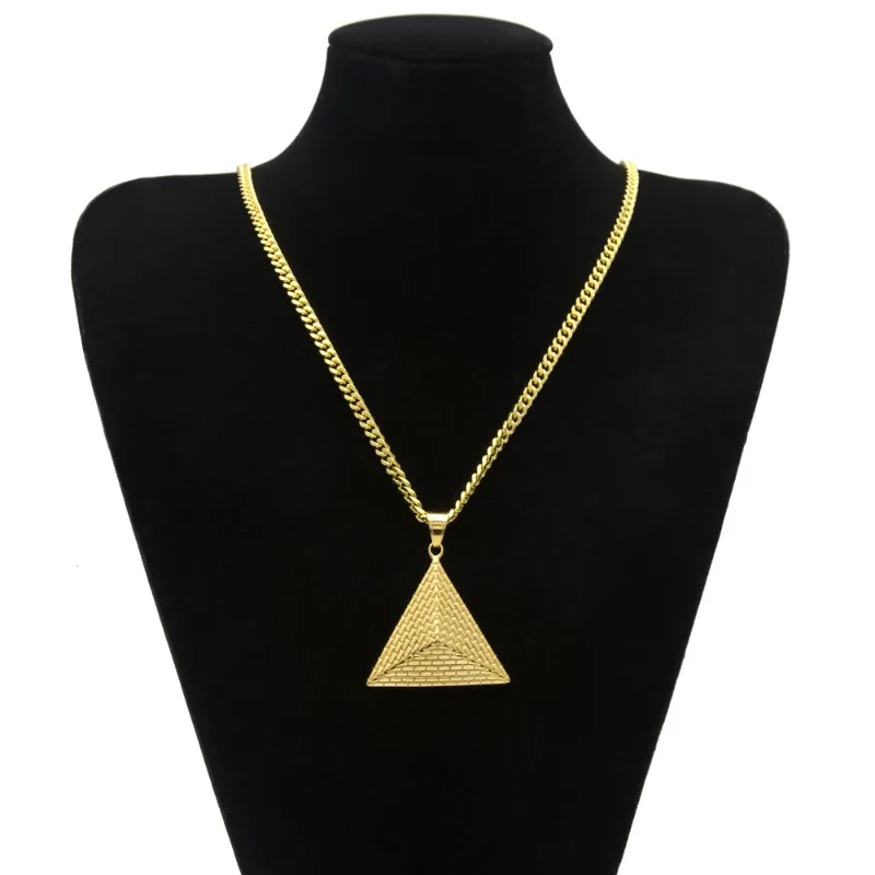 2026 New Gold Plated Stainless Steel Pyramid Pendant, Trendy European Hip Hop Necklace for Men