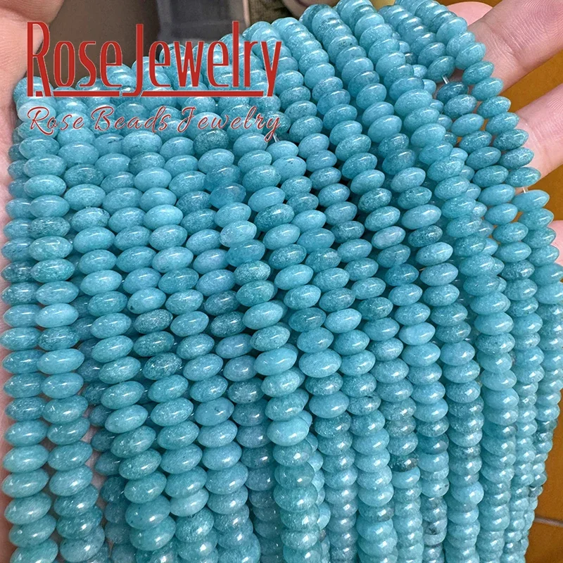 Natural Stone Amazonite Blue Jades Beads Flying Saucer Abacus Shape Round Loose Beads for DIY Jewelry Making Bracelets 3x6mm 15