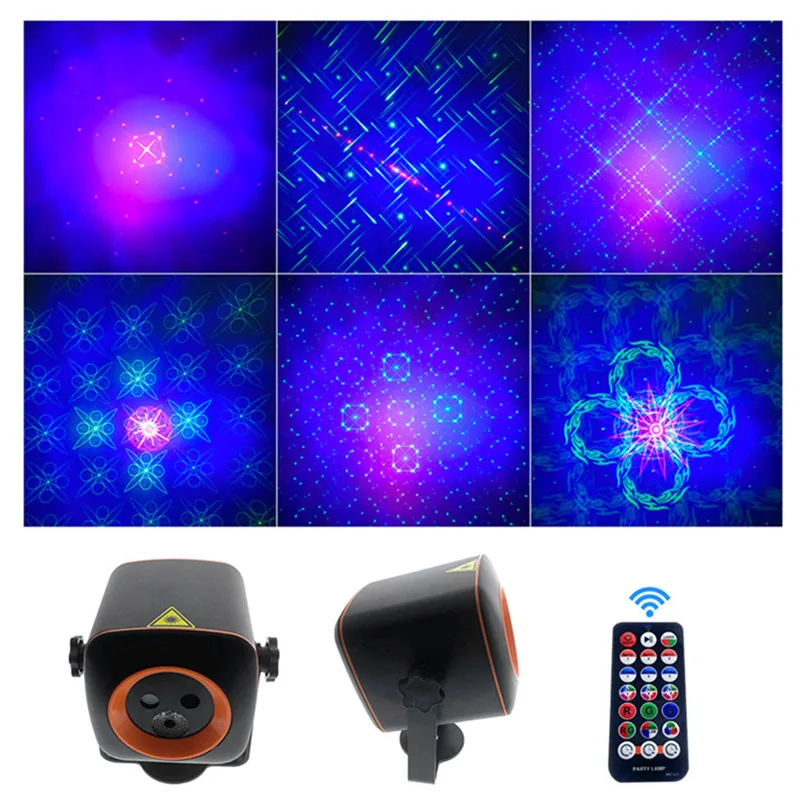 RGB LED Stage Light Disco DJ Laser Projector Lamp Sound Activated Strobe Light Remote Control Party Light for Home Bar Club