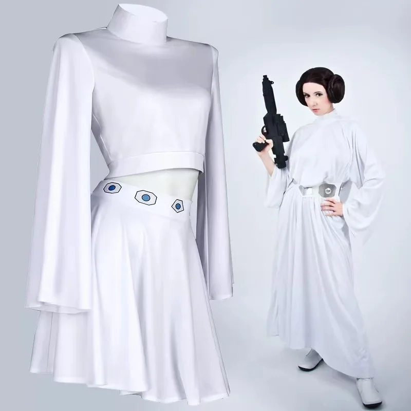 

Princess Leia Cosplay Costume Fantasy White 2PCS Princess Dress for Women Girls Disguise Clothing Halloween Carnival Suit