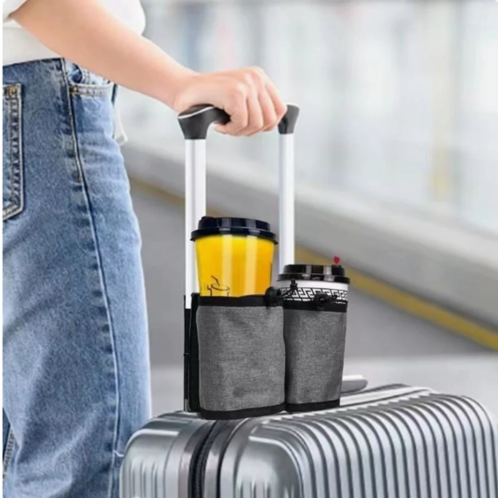 1pc Travel Luggage Cup Holder Durable Free Hand Suitcase Drink Bag Travel Milk Tea Coffee Mugs Holder Fits All Suitcase Handles