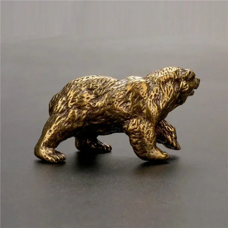 Vintage Copper Brown Bear Statue Solid Brass Polar Animal Crafts Home Decoration Mini Tea Table Pet Desk Accessories Technology