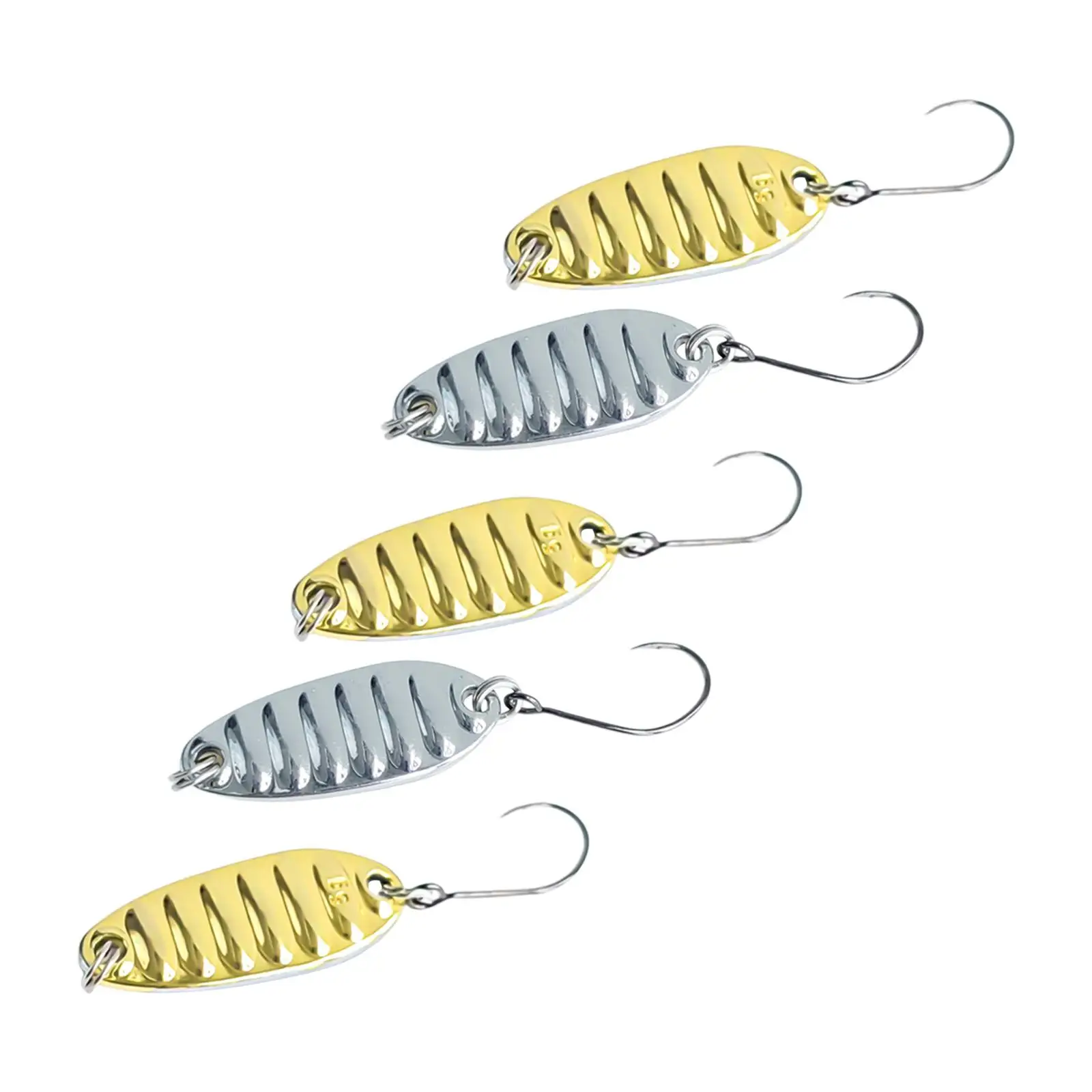 5 Pieces Fishing Spoons Lures Hard Baits with Hooks Bass Baits Sequins Fishing Baits for Bass Saltwater Trout Freshwater Salmon