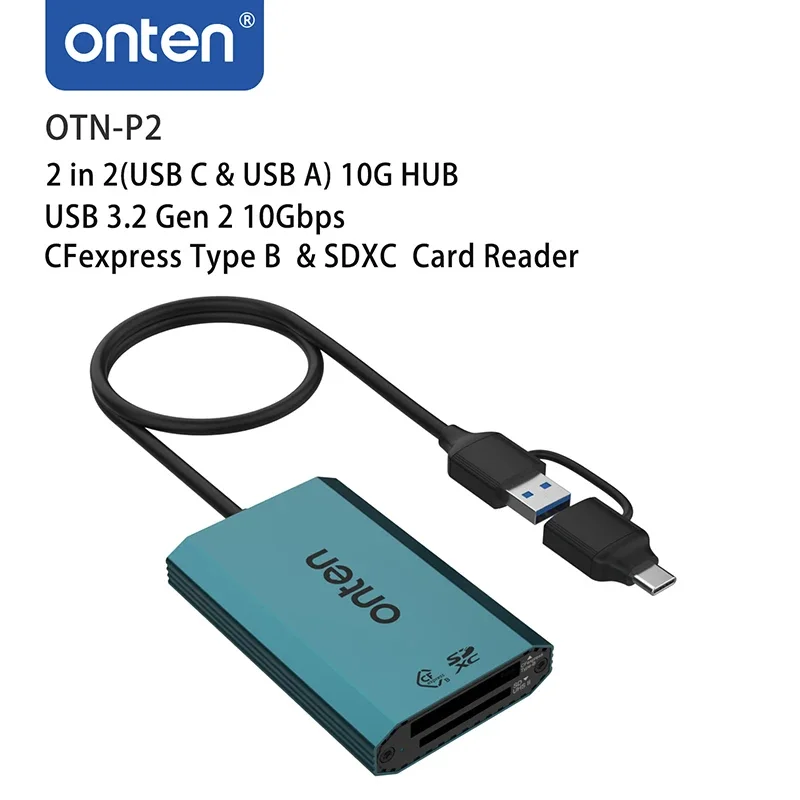 OTN-P2 2 In 2 (Usb C & Usb A) 10G Hub Usb 3.2 Gen 2 10Gbps Cfexpress Type B & Sdxc Kaartlezer