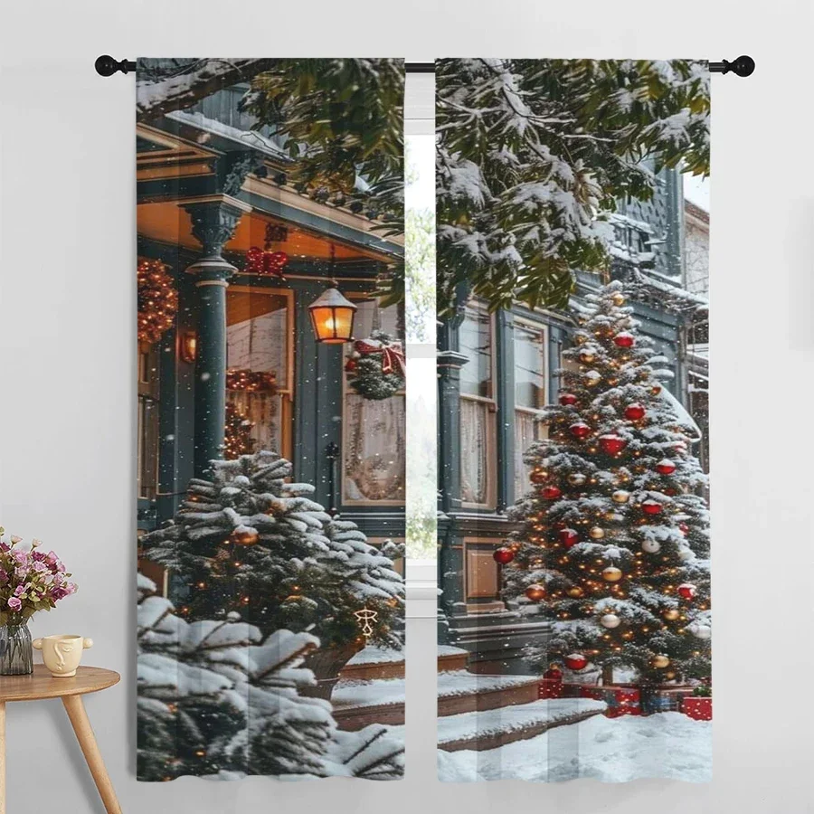 Cozy Winter Wonderland Christmas Street Scene Curtain for Home Decor Seasonal Festive Window Treatment