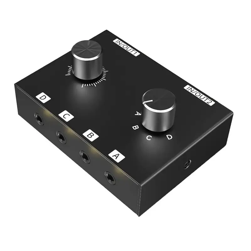 A42T-3.5Mm Stereo Audio Switcher 4 In 2 Out Audio Switch Box 6-Way Audio Splitter Box With Rotary & Volume Knob