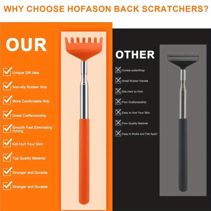 Stainless Steel Back Itching Comb and Scalp Massager with Extendable Metal Clip Comb, Suitable for All Hair Types.