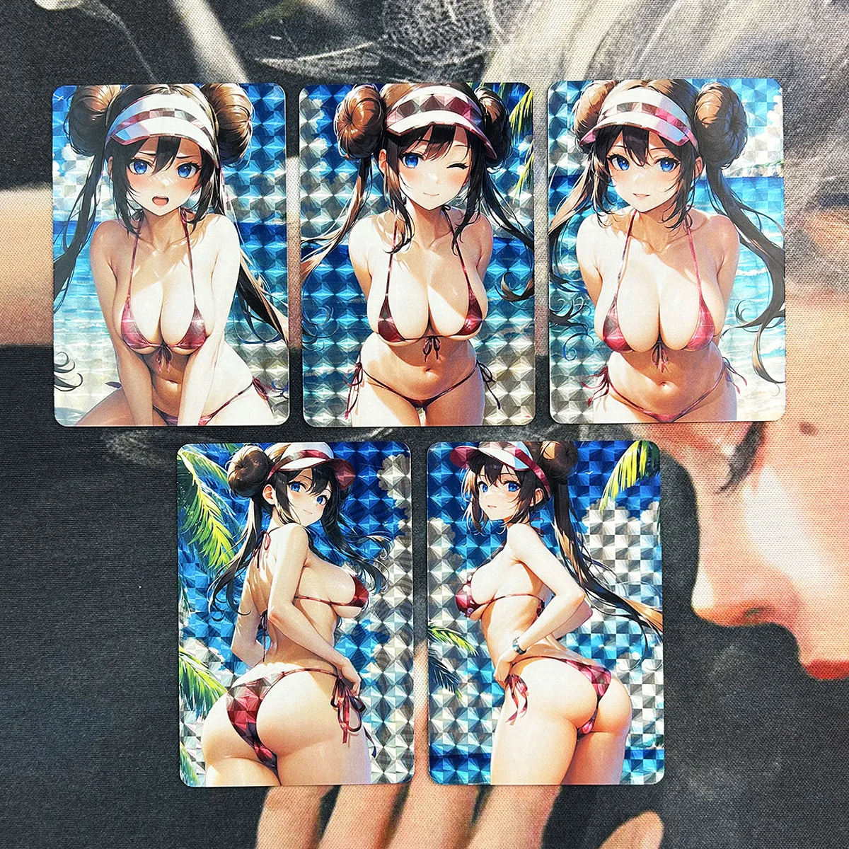 5Pcs/set Diy Self Made PTCG Trainer Rosa Swimsuit Collection Card Refraction Color Flash Anime Female Characters Card Gift