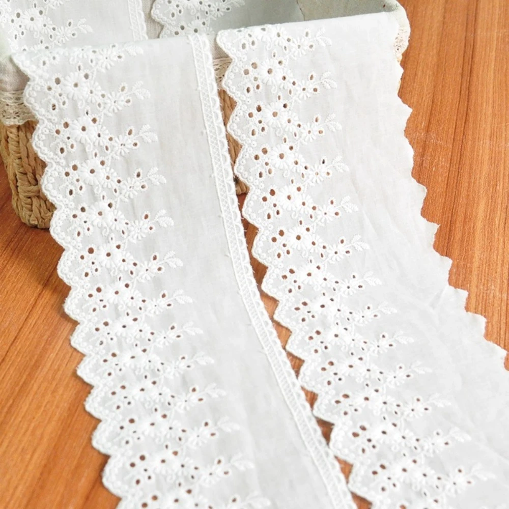 

Cotton Embroidered Lace Trim, 11CM Wide Floral Openwork Lace for Dress Sleeve Cuffs, Skirt Hem, Sewing Crafts & DIY Accessories