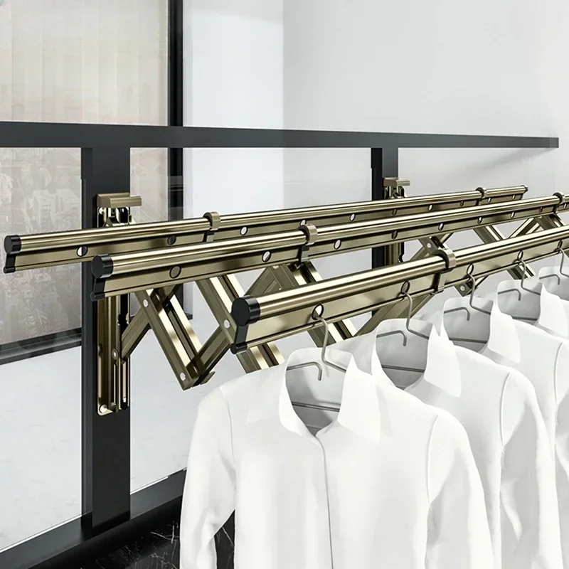 Balcony Retractable Clothes Hanger Railing outside the Window Outdoor Push-Pull Clothes Hanger Folding Clothes Drying