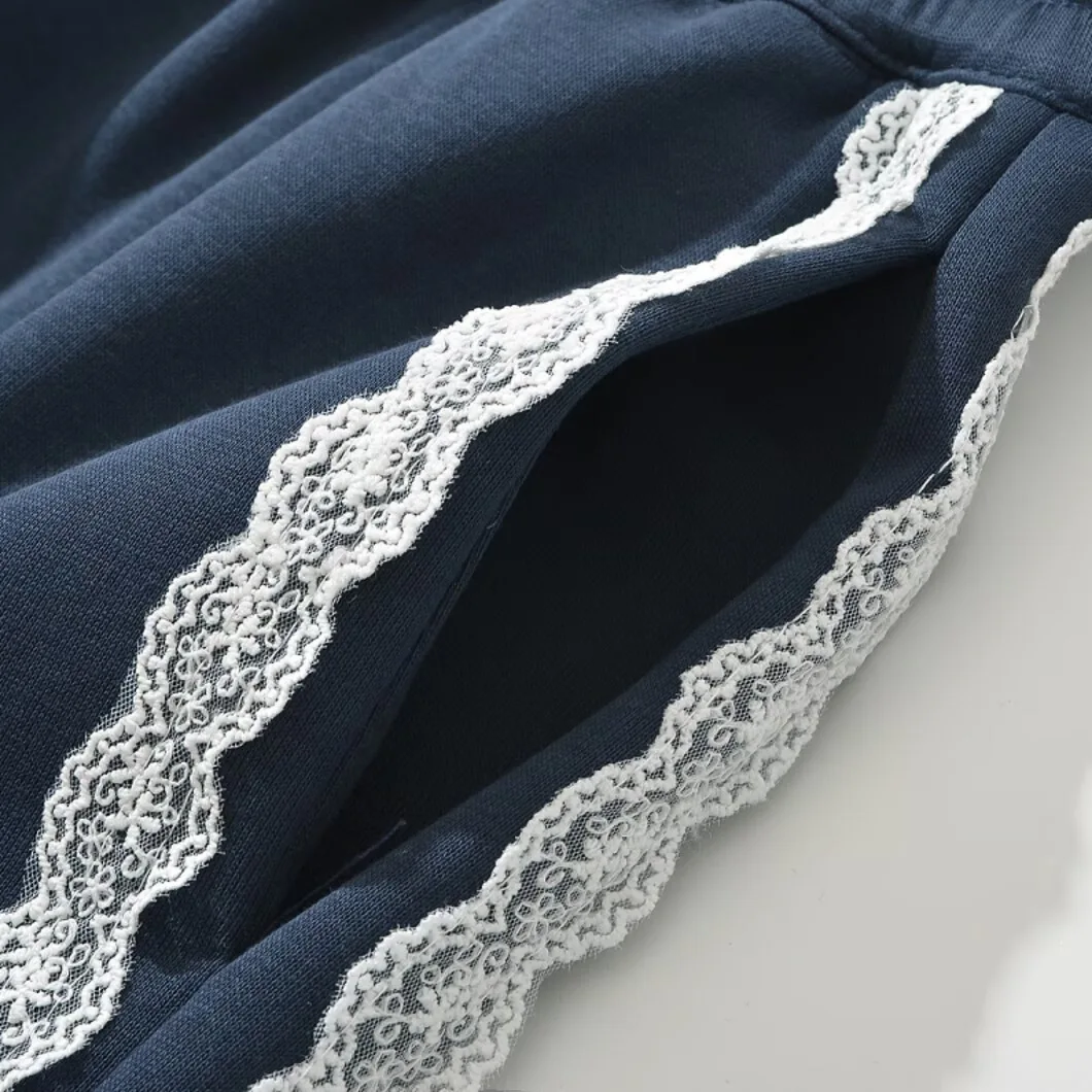 Calças Casuais de Dança Jazz com Cintura Alta e Detalhes em Renda para Mulheres, Calças de Esporte de Perna Larga, Estilo de ...