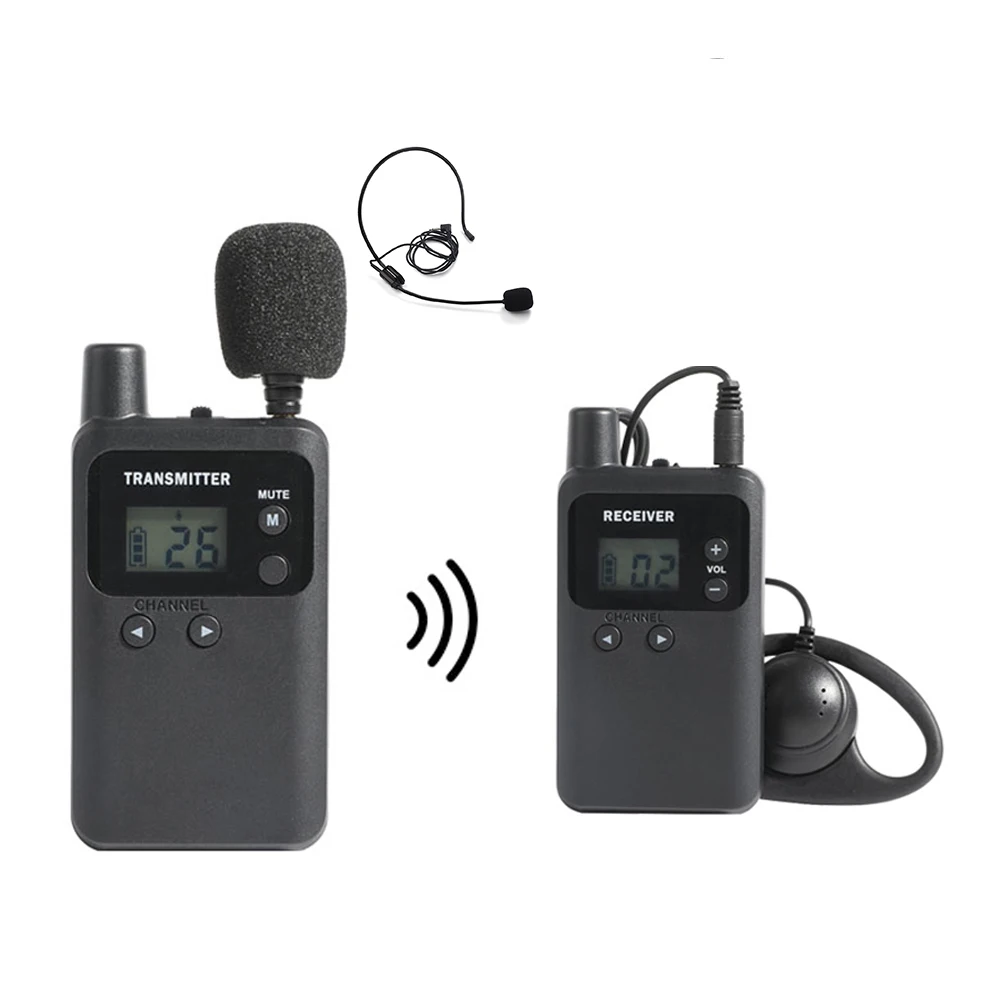 

Wireless Whisper Tour Guide System 1 Transmitter with 2 Microphones, 1 Receivers with Earphones for Simultaneous Interpretation
