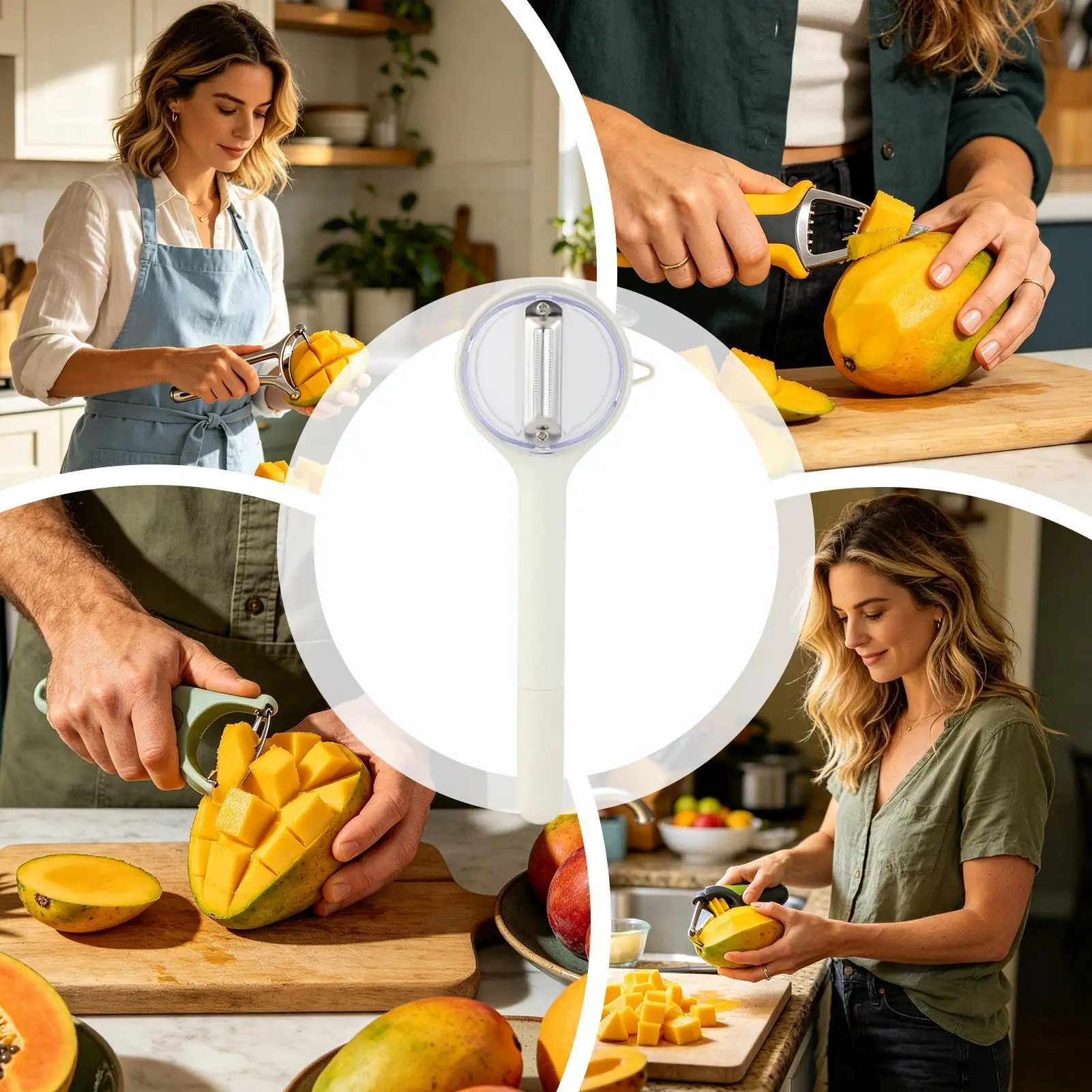 Pelador de patatas de acero inoxidable con mango de madera, herramienta de corte y pelado de acero inoxidable con recogedor para pepino, calabacín y berenjena