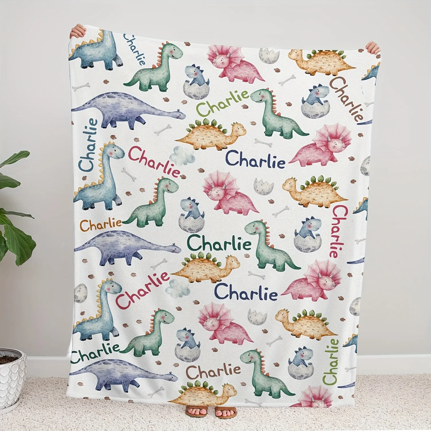 Personalized custom dinosaur  blanket: Perfect gift, soft, suitable for all seasons, machine washable, modern style