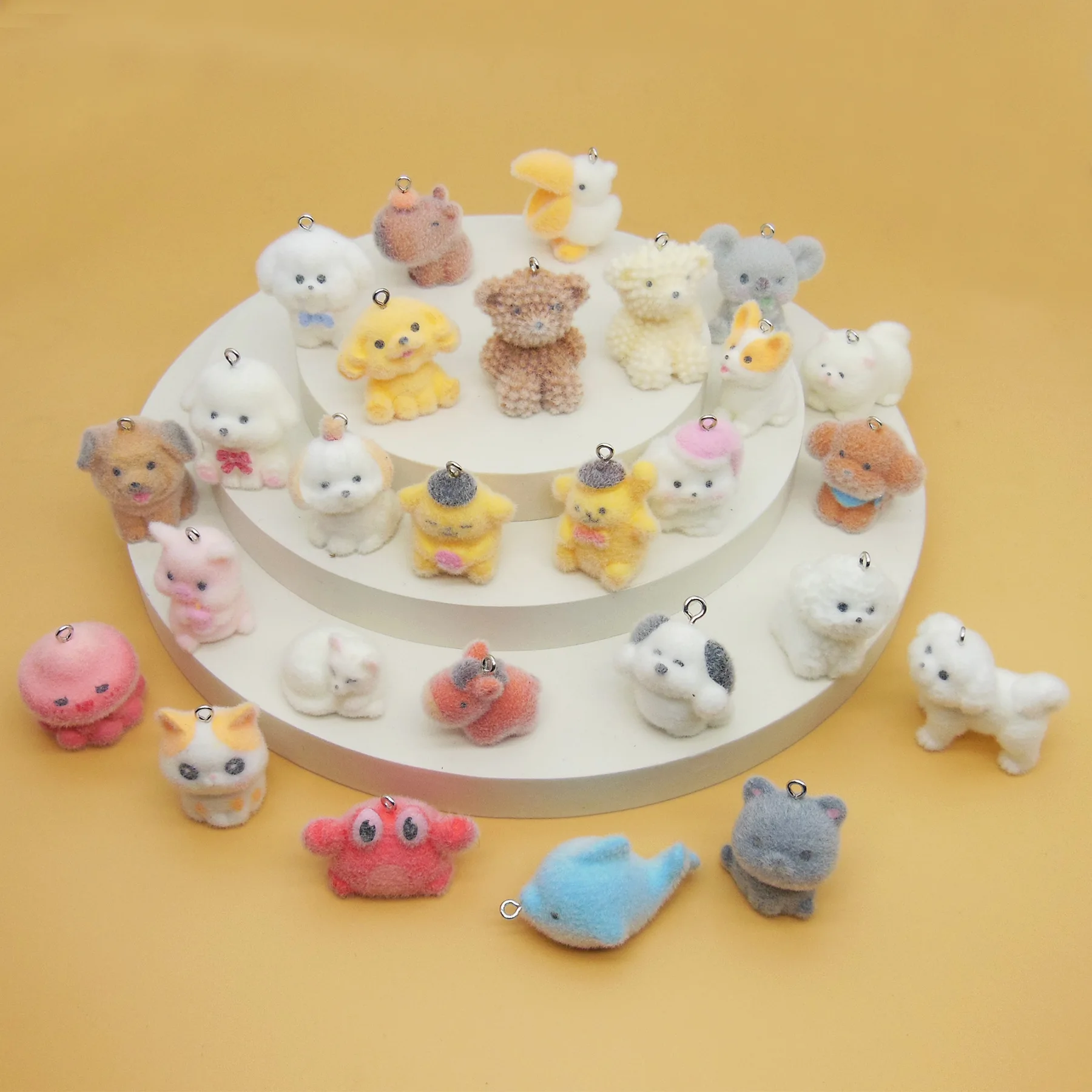 

30 шт. 3D флокированная смола котенок щенок фламинго подвески Kawaii подвеска в виде животного для брелка для изготовления сережек DIY ювелирные аксессуары