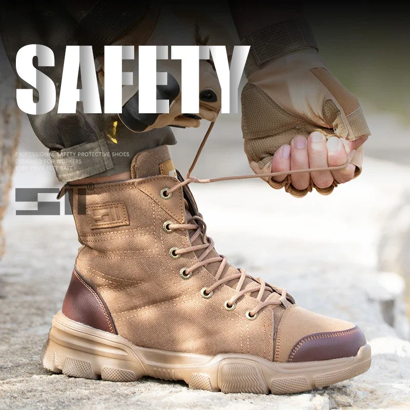 Labor Protection Shoes Anti Smashing Piercing Lightweight Breathable Steel Toe Cap Wear-resistant High Top Protection Cotton