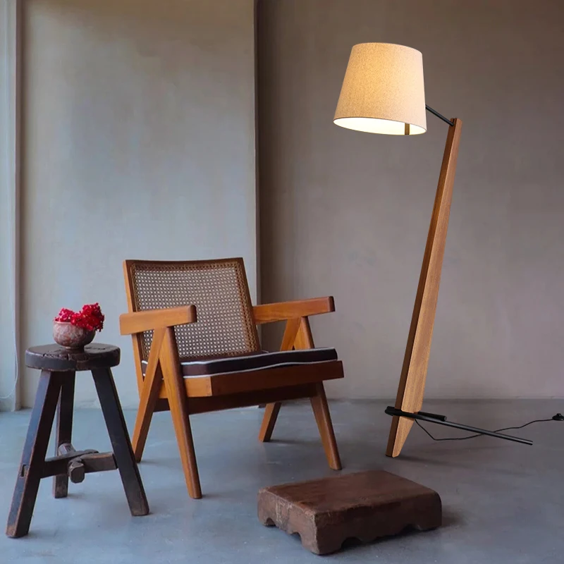 Nordic living room sofa bedroom study fishing floor lamp creative sculpture wabi sabi solid wood