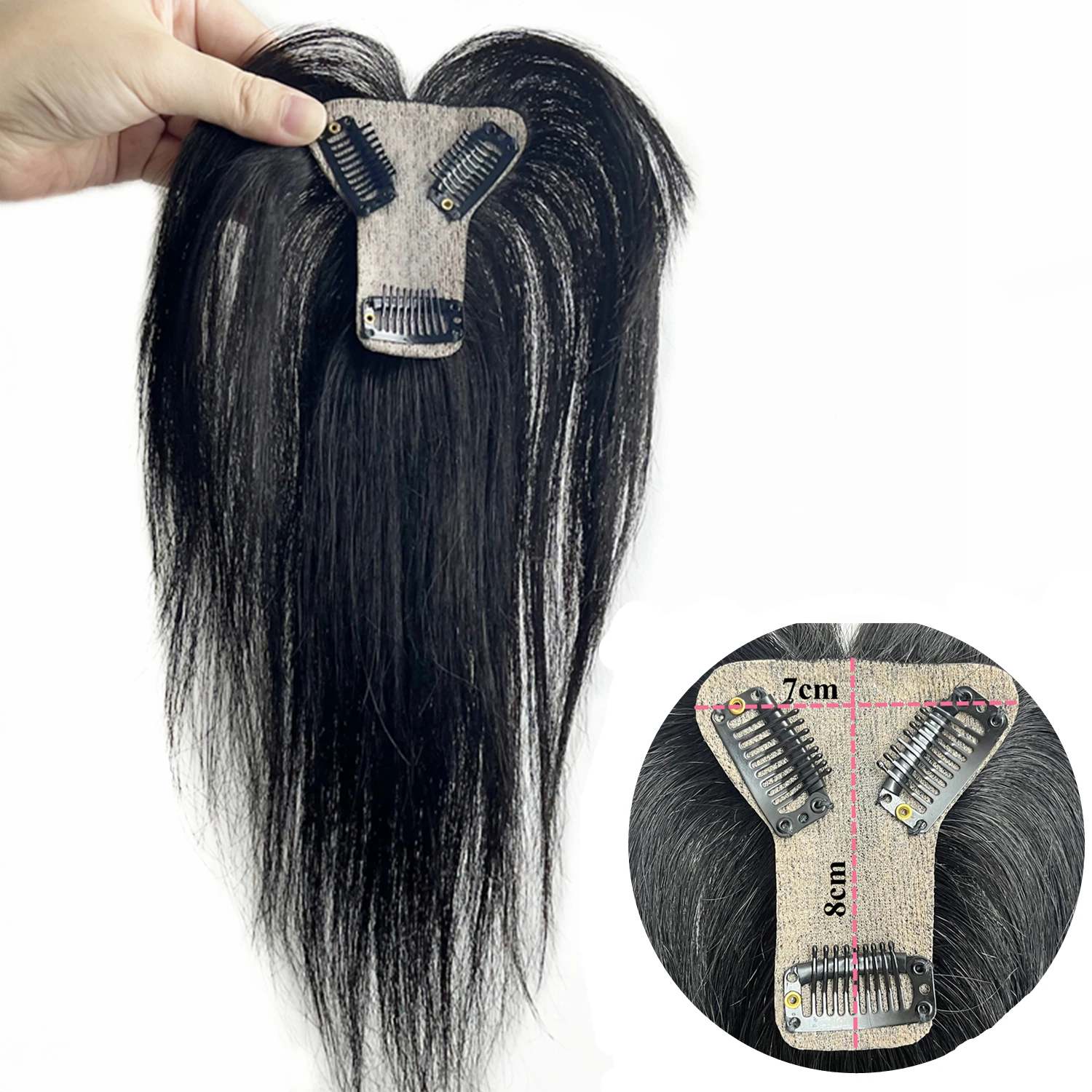 여성을위한 100% 진짜 인간의 머리카락 헤어 토퍼 3D 에어 뱅 헤어 실크베이스 7x8 커버 탈모와 Toupee의 중간 부분 클립