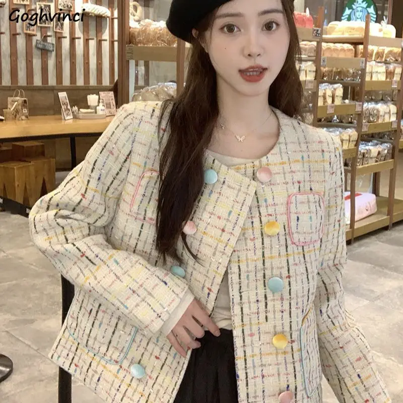 

Jackets Women Loose Plaid Korean Fashion Sweet Girlish High Street Aesthetic Clothes Autumn Outwear Y2k Coats Charming Dopamine