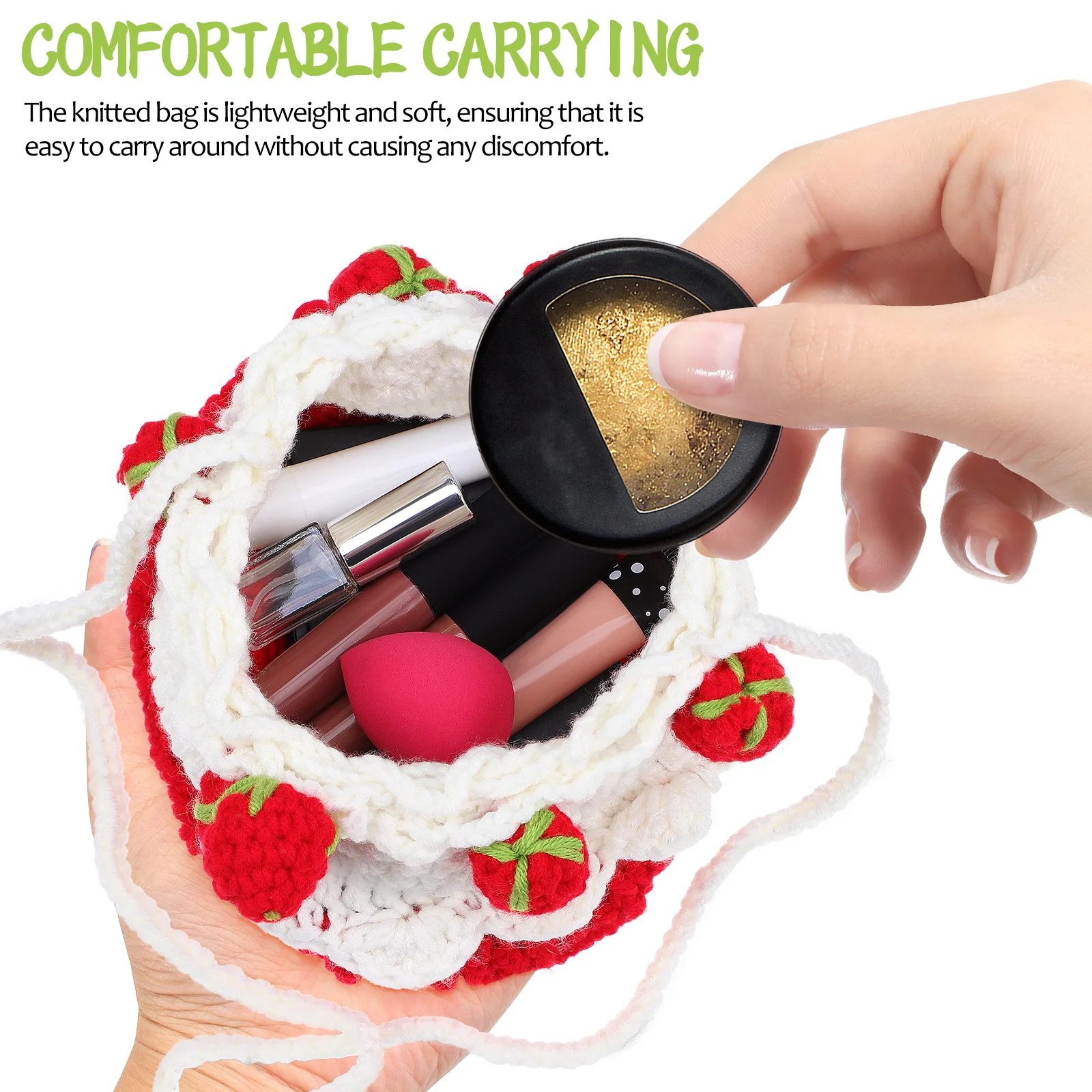 

Strawberry Cake Bag Drawstring Crochet Purse Knitted Tote Crossbody Beach Bucket Handbag For Women Sweet Gift Strawberries