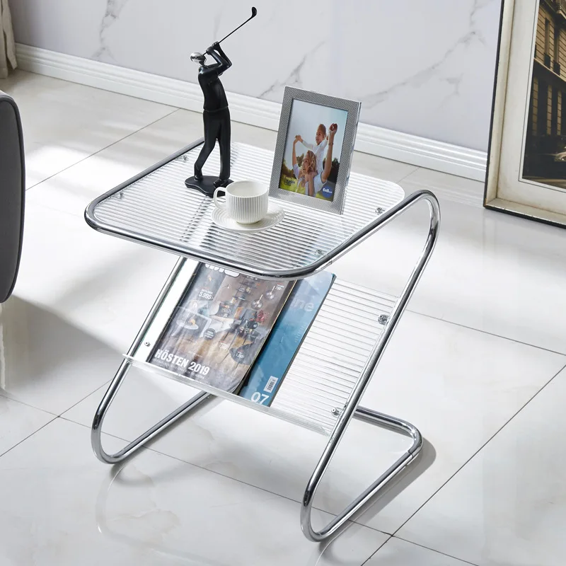 New Z-shaped Side Table Changhong Tempered Glass With Magazine Rack Corner Sofa Bedside With Side Table Household Items