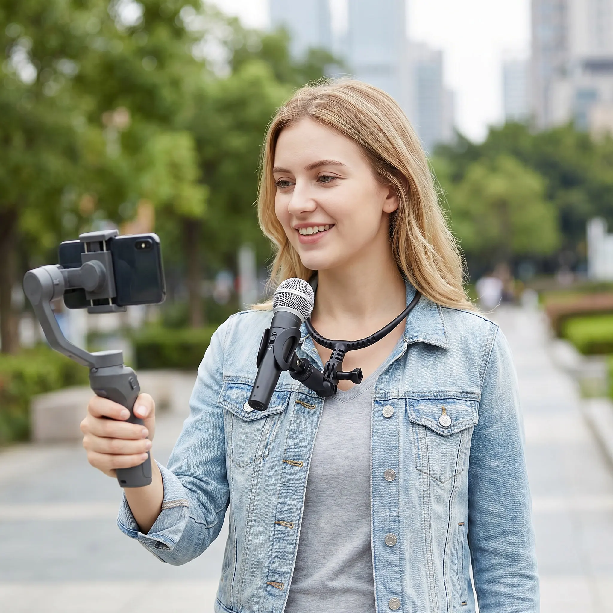 Microphone Stand Adjustable Holder Mount Halloween Christmas Content Creator Graduation Ceremony Neck Hands-free Hanging Rack