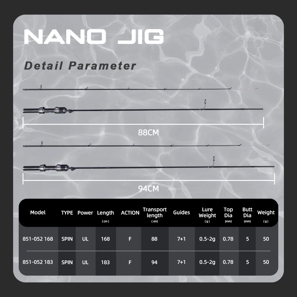 Caña giratoria MIFINE Nano Jig, caña de pescar ultraligera de 0,5-2g, 1,68 m/1,83 m, acción rápida para lubina, trucha, agua salada y dulce