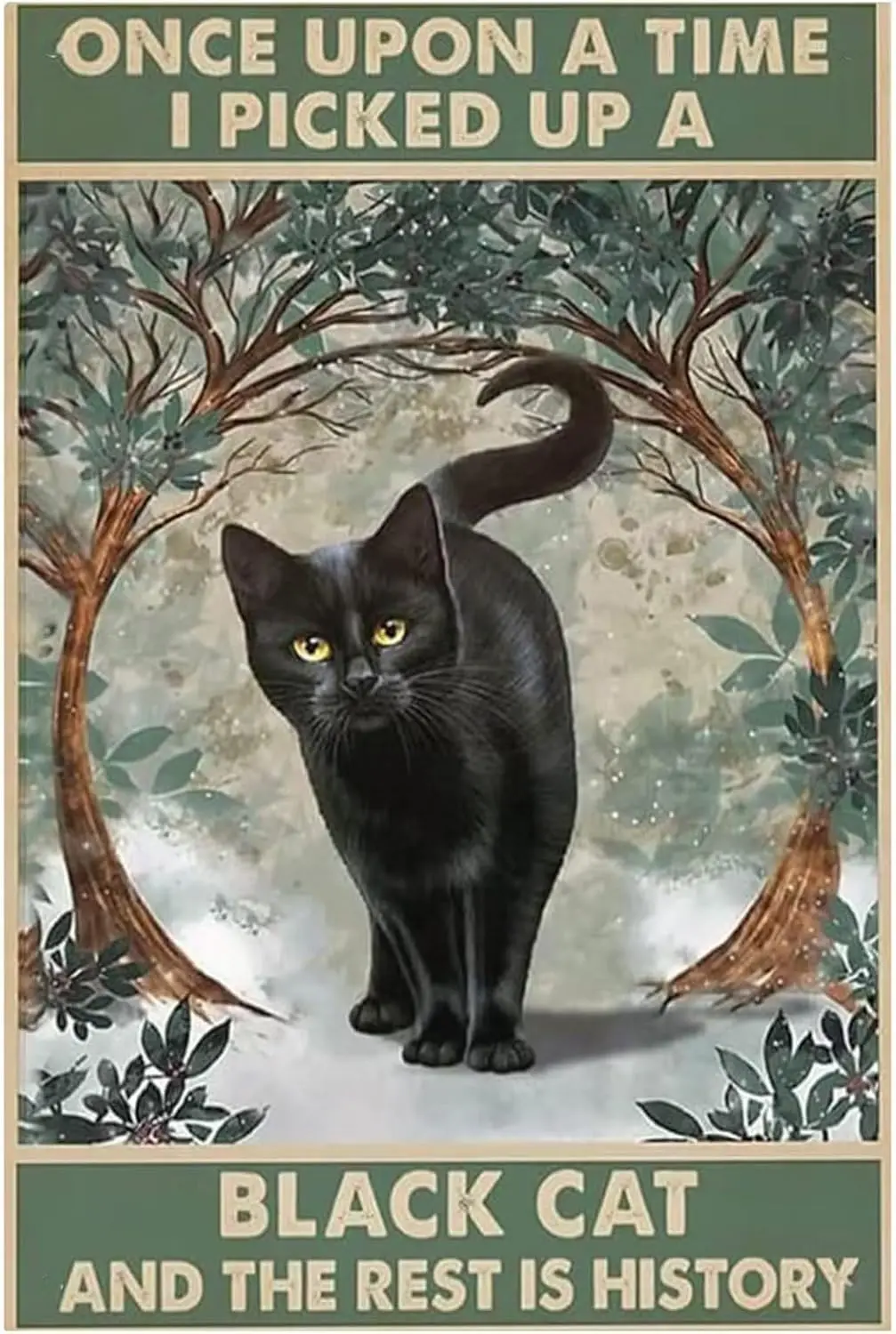 Parbamll Vintage Metal Tin Sign Once upon a time I found a black cat Vintage Metal Tin Sign for Home Coffee Wall Decor 8x12 Inch