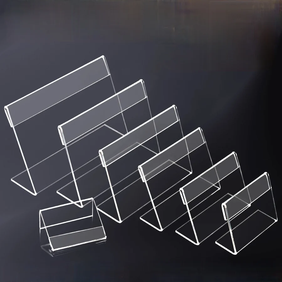 10 Pieces 12x8cm L Shape Acrylic Price Label Stand Slanted Tabletop Sign Holder Supermarket Bakery Shop Product Display Rack