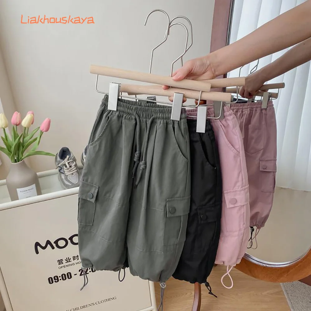 Girls Fashion Cargo Pants Spring New Loose Multi Pocket Long Trousers Stylish Cool Casual Pants Teenage Baby Girls Daily Wear ﻿