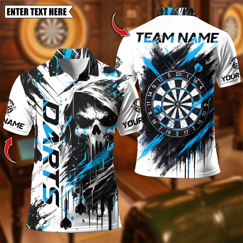 Trendy Skull Graphic Darts Polo Shirts For Men Fashion Custom Name Team Name Polo Shirt Loose Streetwear Lapel Tops Team Uniform