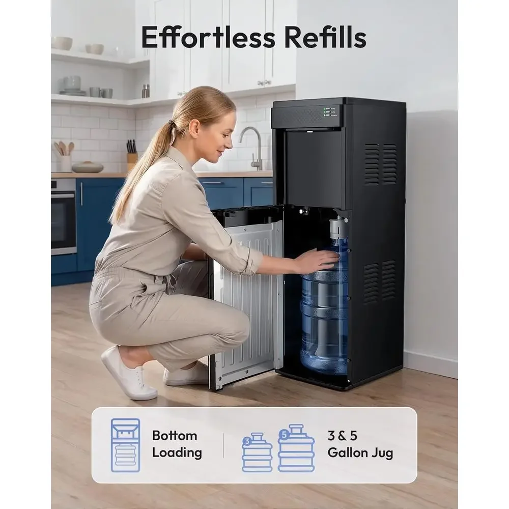 4-in-1 Bottom-Load Water Dispenser with Ice Maker, Hot/Cold, 3-5 Gallon, 33 lbs Daily Ice, Childproof Lock, Black view 4