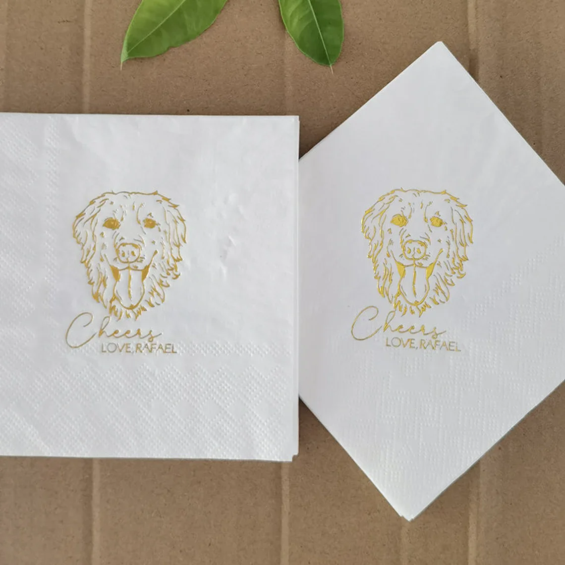 25PCS Custom Illustrated Dog Wedding Napkins, Custom Gold Foil Pet Wedding Napkins, Personalized Napkins, Custom Cocktail Napkin