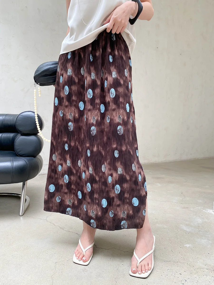 Sommerlicher Damenrock mit elastischem Bund, plissierter Textur, Retro-Print und geradem Schnitt – Detail 14
