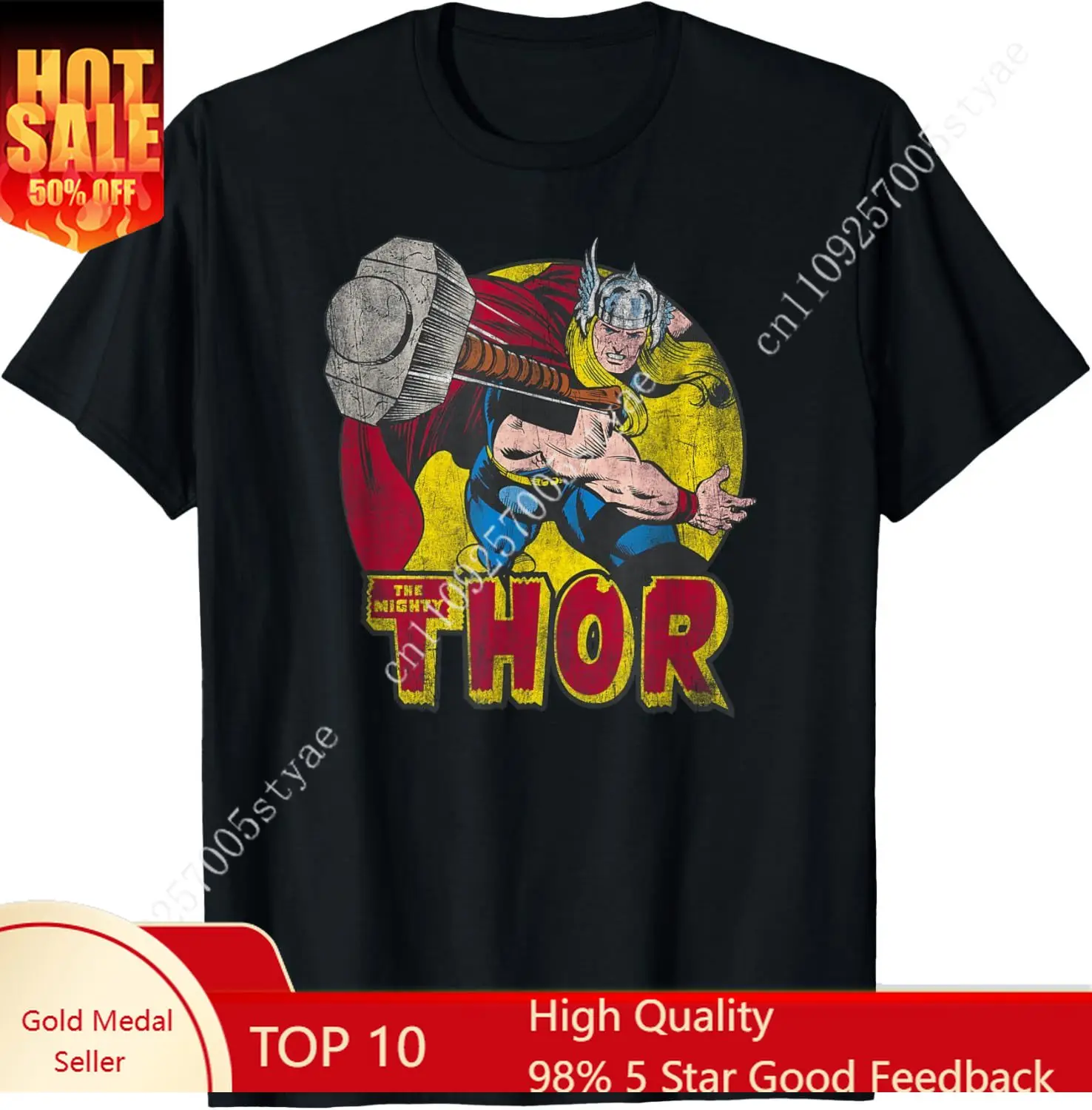 

Marvel Avengers Vintage Comic Thor Mighty Hammer Throw Mens Womens T-Shirt
