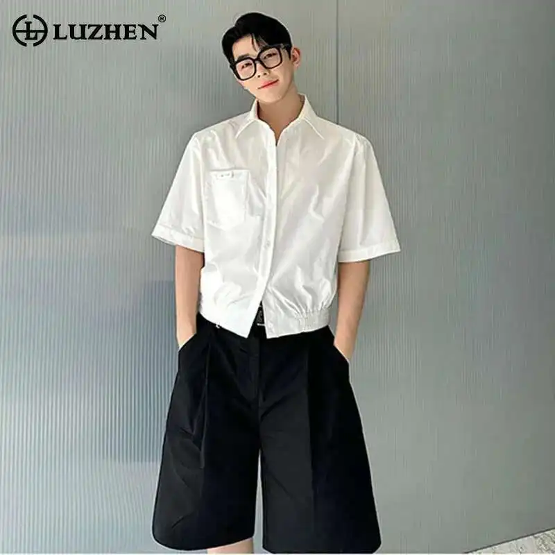 

LUZHEN Короткие мужские модные стильные рубашки с рукавами, новые летние однотонные элегантные повседневные топы 2025 года, корейская модная одежда LZ9626