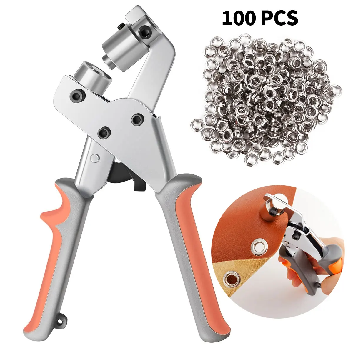 6/10mm Eyelet Grommet Tool Kit With 100 Sets Eyelet Grommet Hole Punch Hand Install Pliers Machine For Leather Canvas Clothing