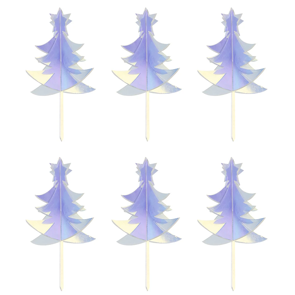 

6 Pcs Christmas Tree Card Cake Topper Decor Stereo Insert Party Supplies Shape nament Reusable Safe Match Fun Atmosphere Dessert