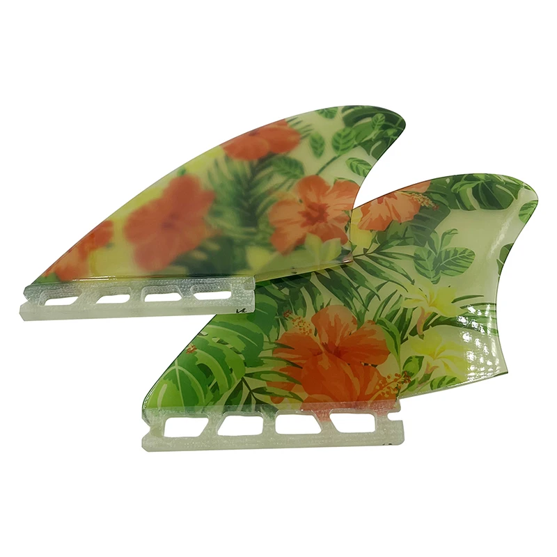 UPSURF FUTURE FINS/UPSURF FCS 2 Fin Fiberglass Twin Fin Set Flower Pattern K2 Double Tabs 2 Base Keels For Sup Fins Quilhas
