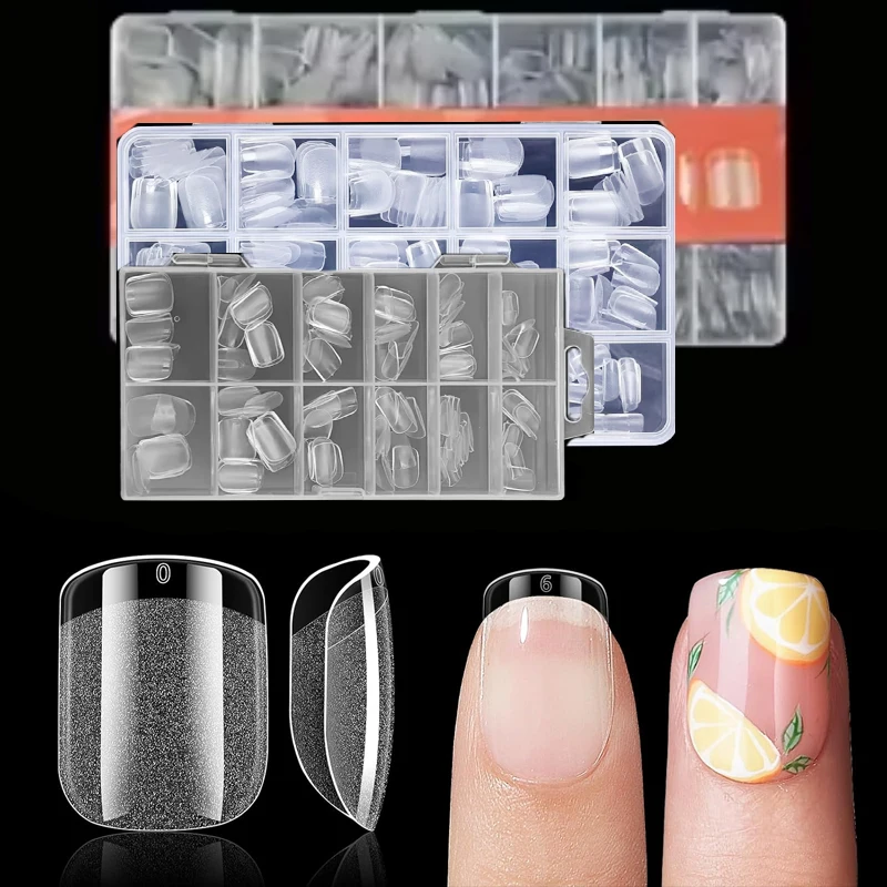 Pointes d'ongles carrées ultra-courtes 120/240/450/600 pièces, préformées en gel, 12 tailles, transparentes, couvrantes, faux ongles à presser pour extension d'ongles, DIY, salon à domicile, femmes