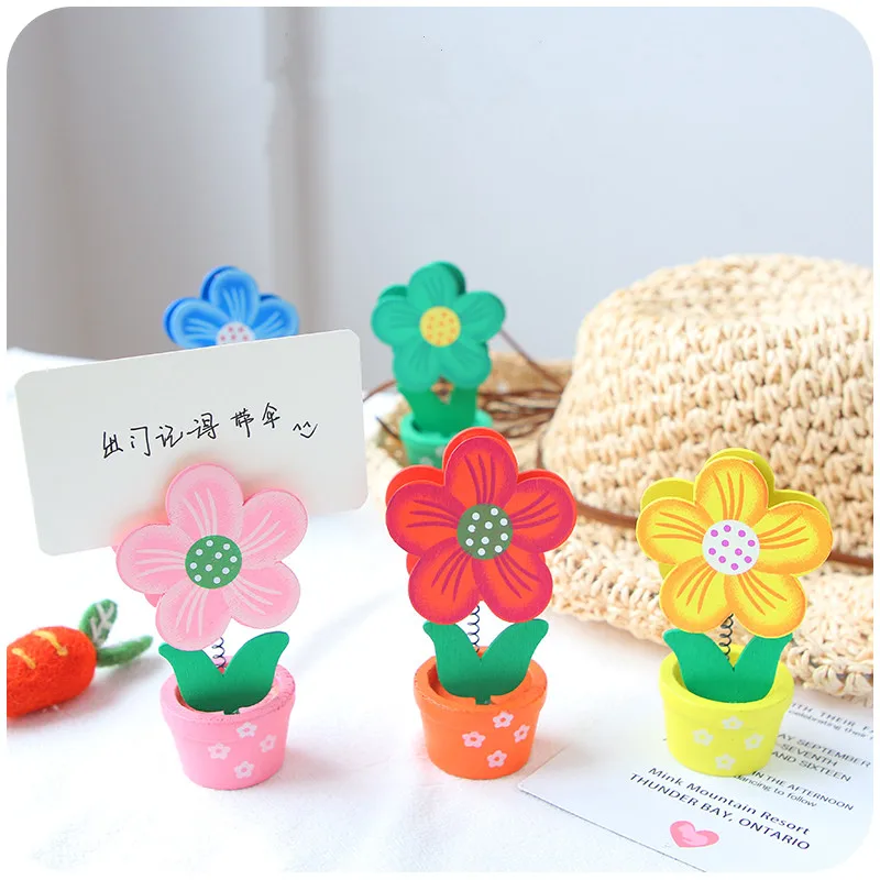 

Cute Flower Wooden Photo Note Holder with Clip Name Card Message Memo stand Desk Decoration Office Stationery organizer