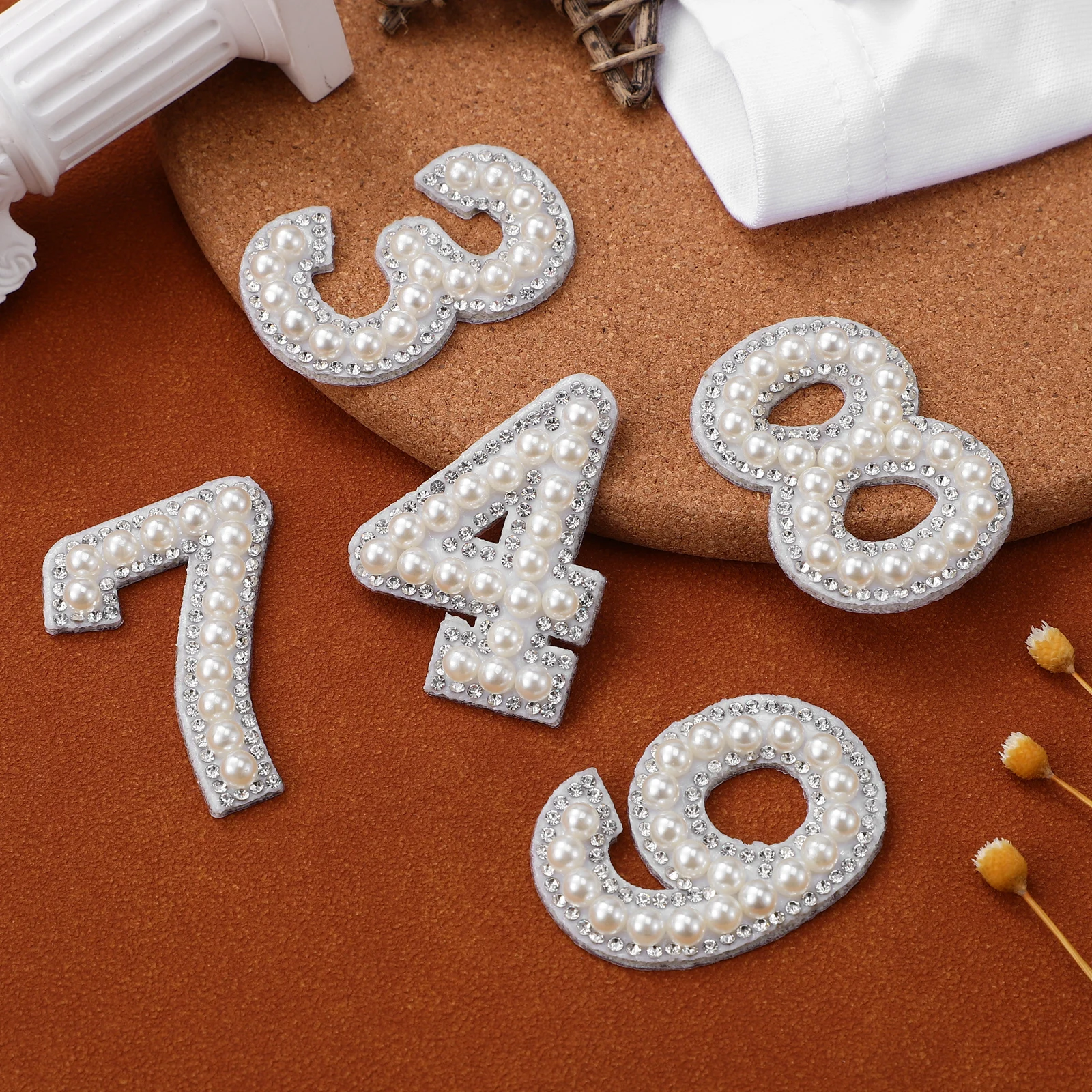 Stickers White 0-9 Removable Applique Iron Patches Rhinestone Pearl DIY Clothing Accessories For Sweaters Shirts