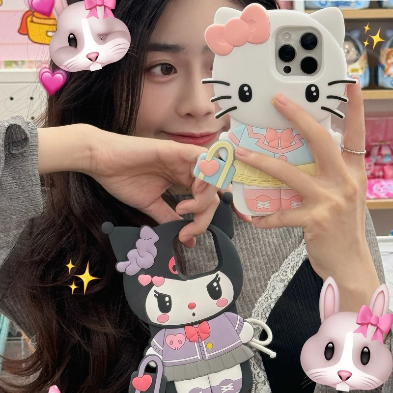 For iPhone 15 Pro Max 14 13 12 promax 11 Phone Case 3D Hello Kitty Kuromi Soft Silicone Girl Gift Cartoon Shockproof Cover